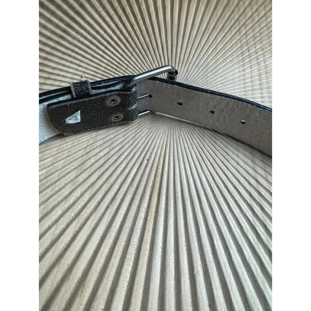 Leather Distressed Blet Faded Black Biker Punk Silver Buckle Belt Mens Sz M 34